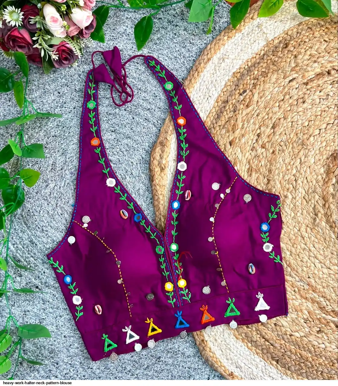 HEAVY WORK HALTER NECK PATTERN BLOUSE 10