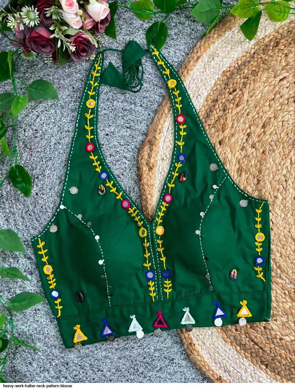 HEAVY WORK HALTER NECK PATTERN BLOUSE 11