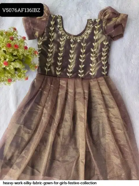 HEAVY WORK SILKY FABRIC GOWN FOR GIRLS FESTIVE COLLECTION A