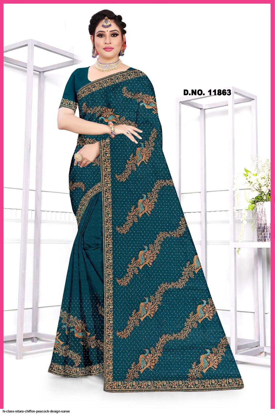 HI CLASS SITARA CHIFFON PEACOCK DESIGN SAREE