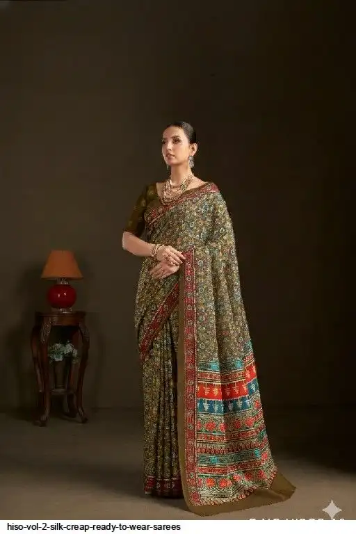 HISO VOL 2 SILK CREAP READY TO WEAR SAREES A