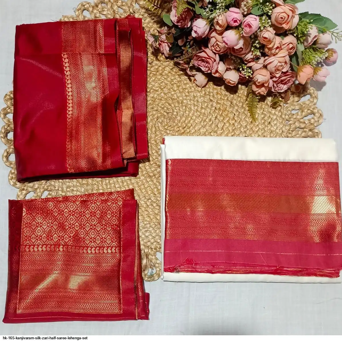 HK 165 KANJIVARAM SILK ZARI HALF SAREE LEHENGA SET A