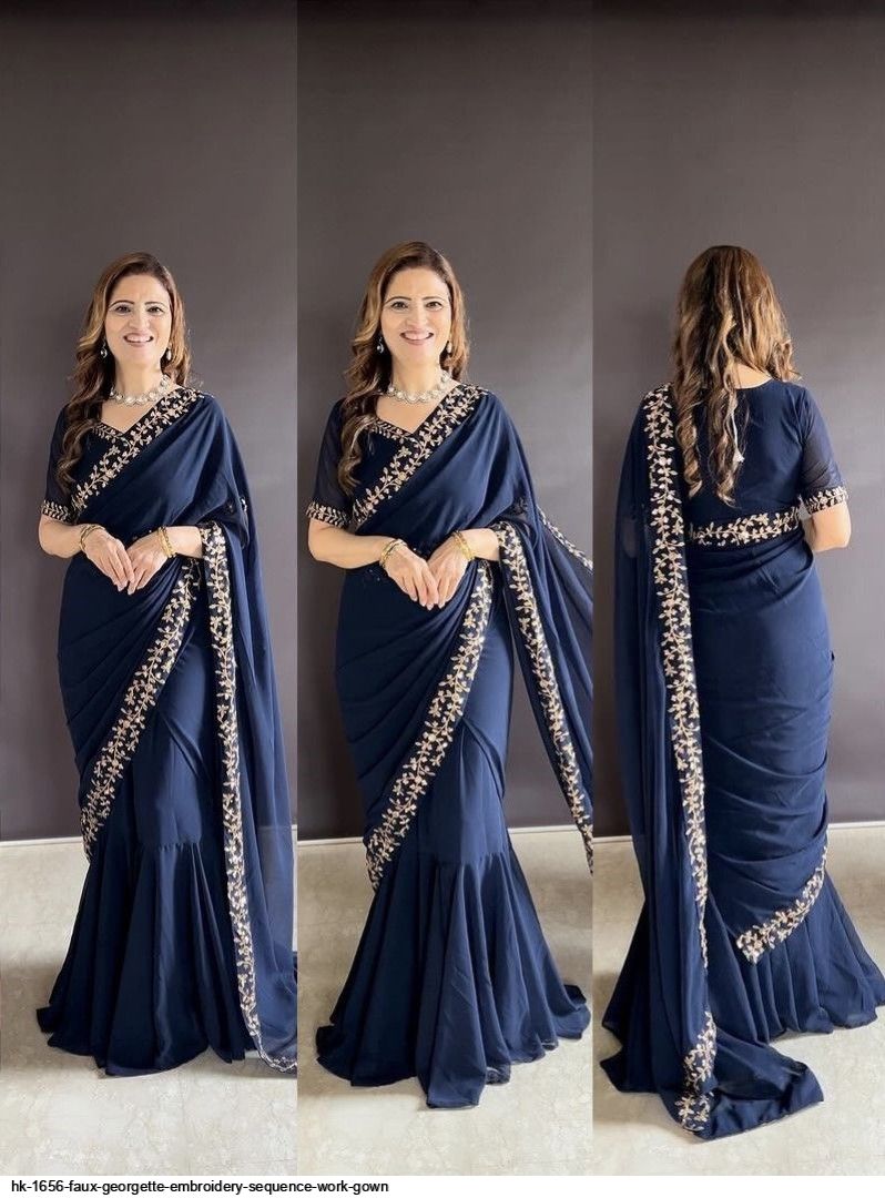HK 1656 FAUX GEORGETTE EMBROIDERY SEQUENCE WORK GOWN D