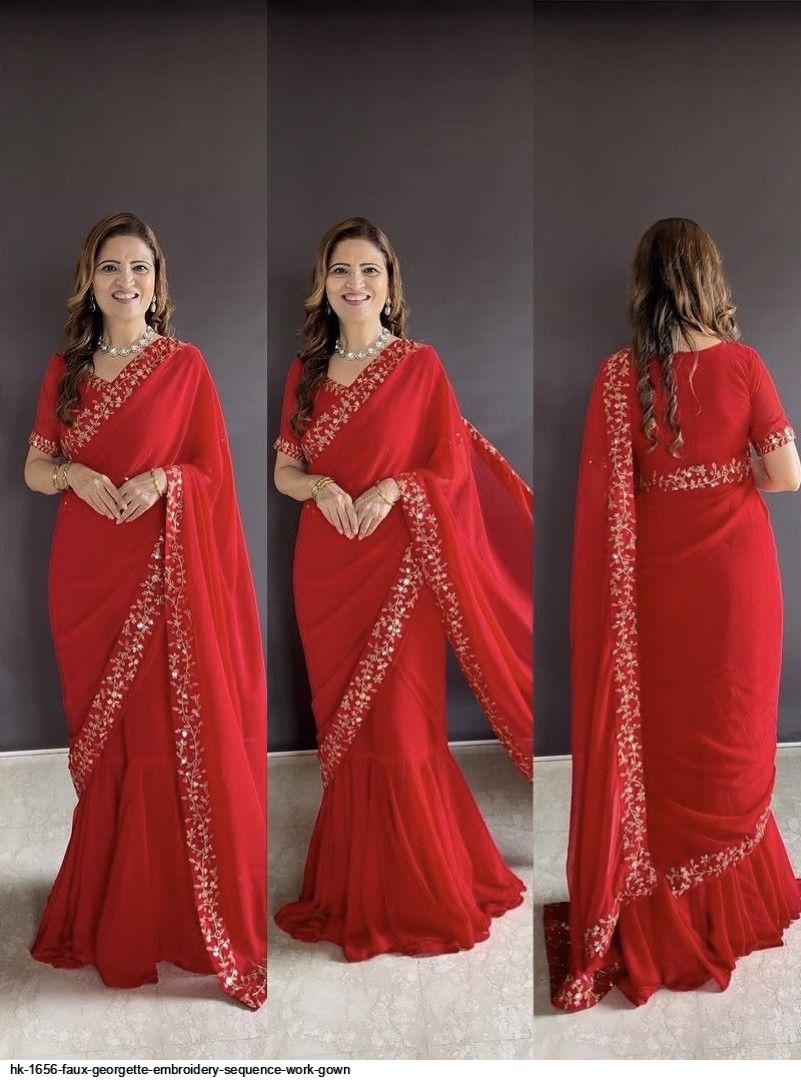 HK 1656 FAUX GEORGETTE EMBROIDERY SEQUENCE WORK GOWN C