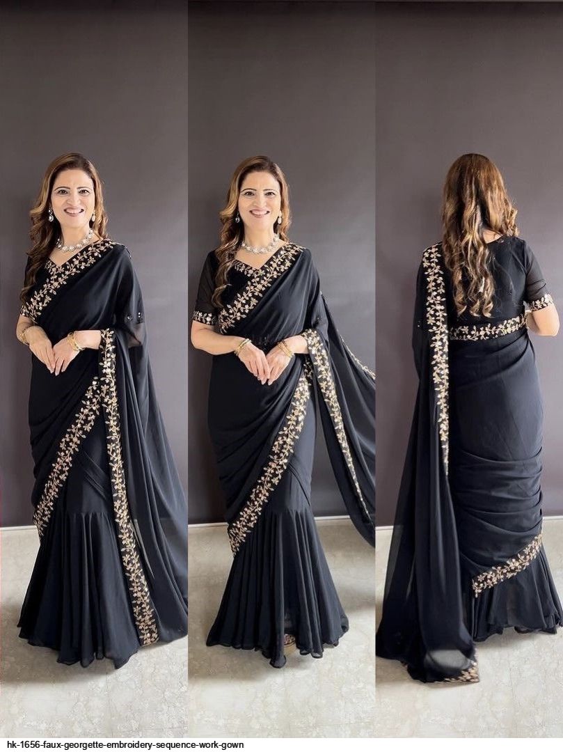 HK 1656 FAUX GEORGETTE EMBROIDERY SEQUENCE WORK GOWN B