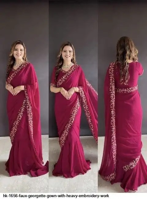 HK 1656 FAUX GEORGETTE GOWN WITH HEAVY EMBROIDERY WORK B