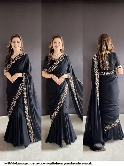 HK 1656 FAUX GEORGETTE GOWN WITH HEAVY EMBROIDERY WORK A