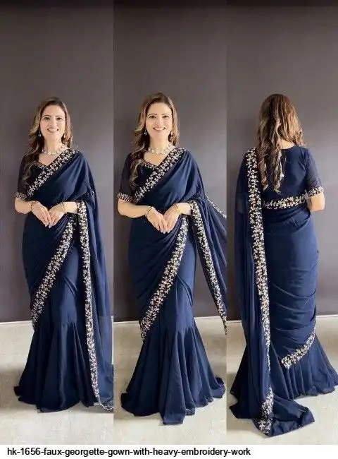 HK 1656 FAUX GEORGETTE GOWN WITH HEAVY EMBROIDERY WORK C