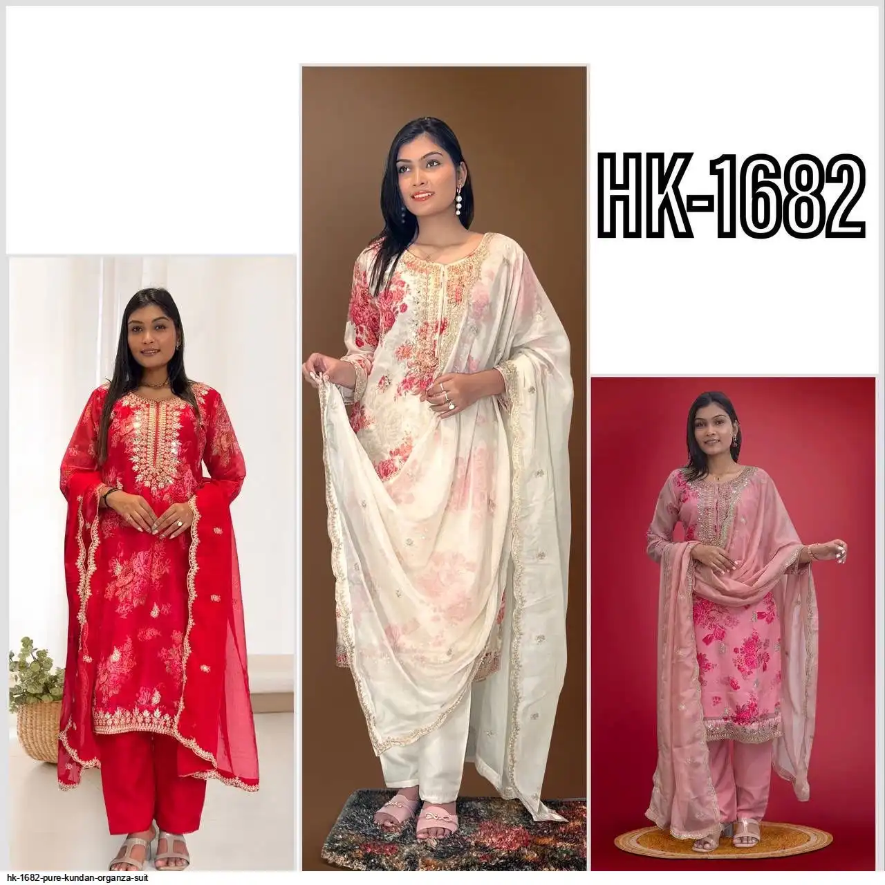 HK 1682 PURE KUNDAN ORGANZA SUIT