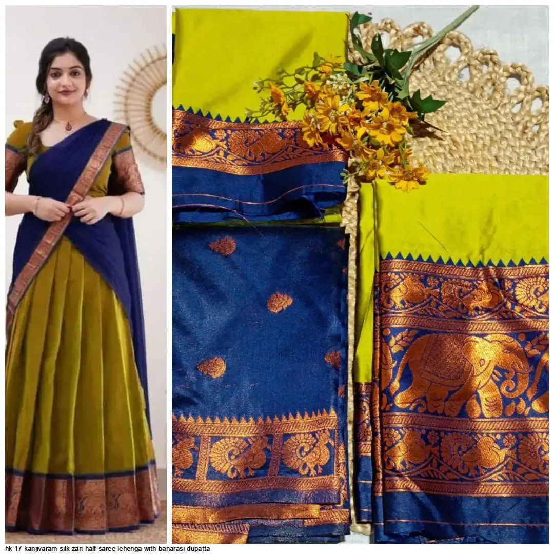 HK 17 KANJIVARAM SILK ZARI HALF SAREE LEHENGA WITH BANARASI DUPATTA B
