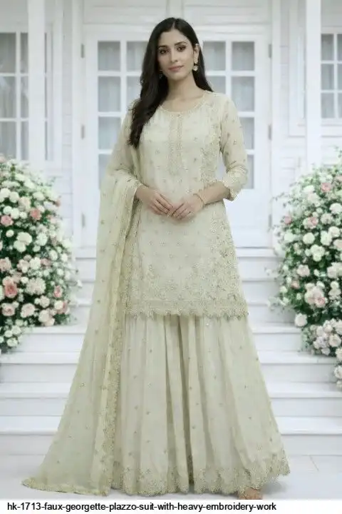 HK 1713 FAUX GEORGETTE PLAZZO SUIT WITH HEAVY EMBROIDERY WORK B