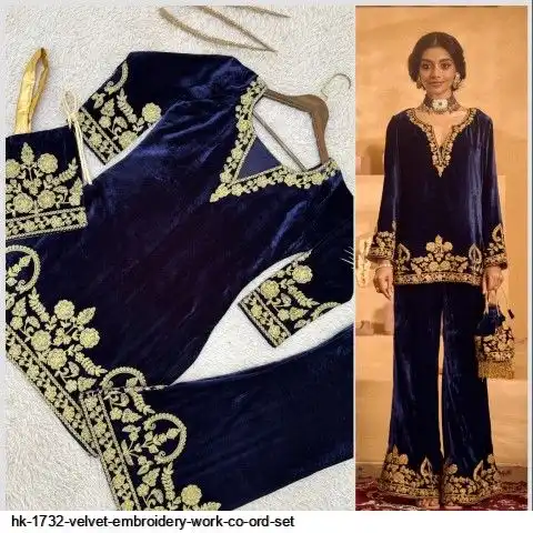HK 1732 VELVET EMBROIDERY WORK CO ORD SET C