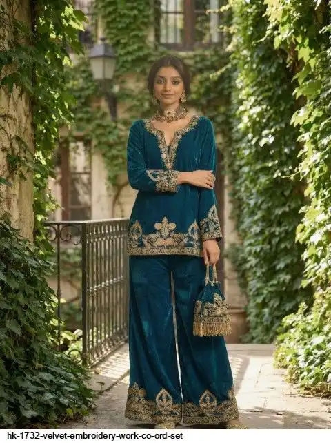 HK 1732 VELVET EMBROIDERY WORK CO ORD SET A