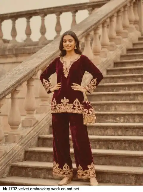 HK 1732 VELVET EMBROIDERY WORK CO ORD SET B