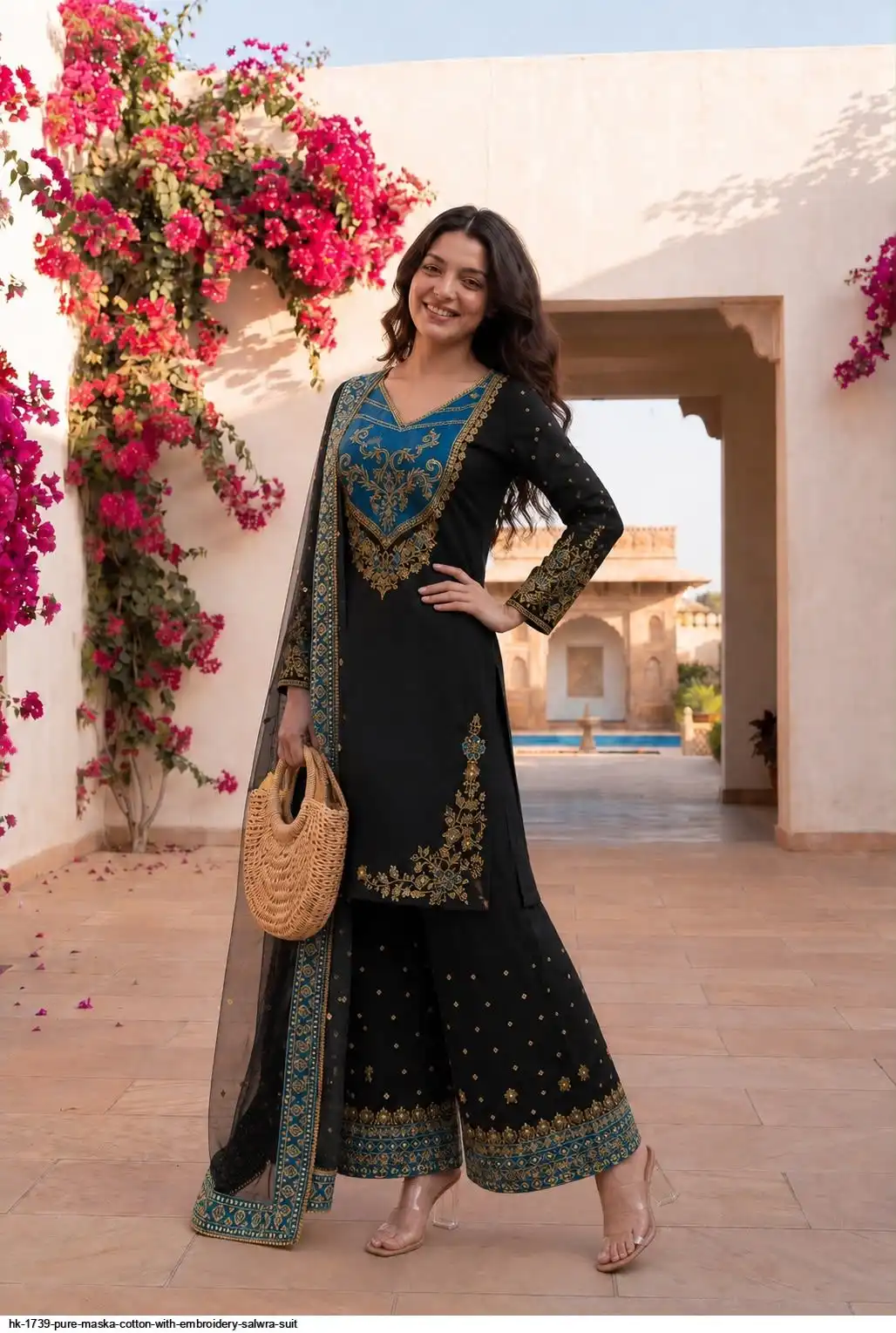HK 1739 PURE MASKA COTTON WITH EMBROIDERY SALWRA SUIT 1