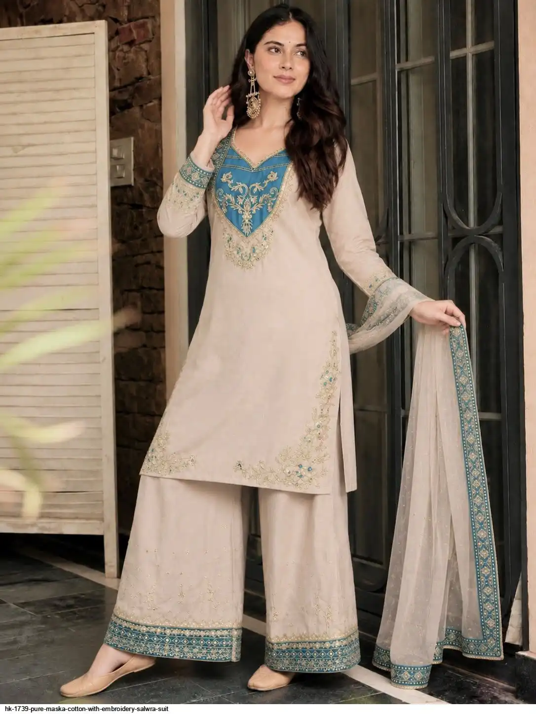 HK 1739 PURE MASKA COTTON WITH EMBROIDERY SALWRA SUIT 2