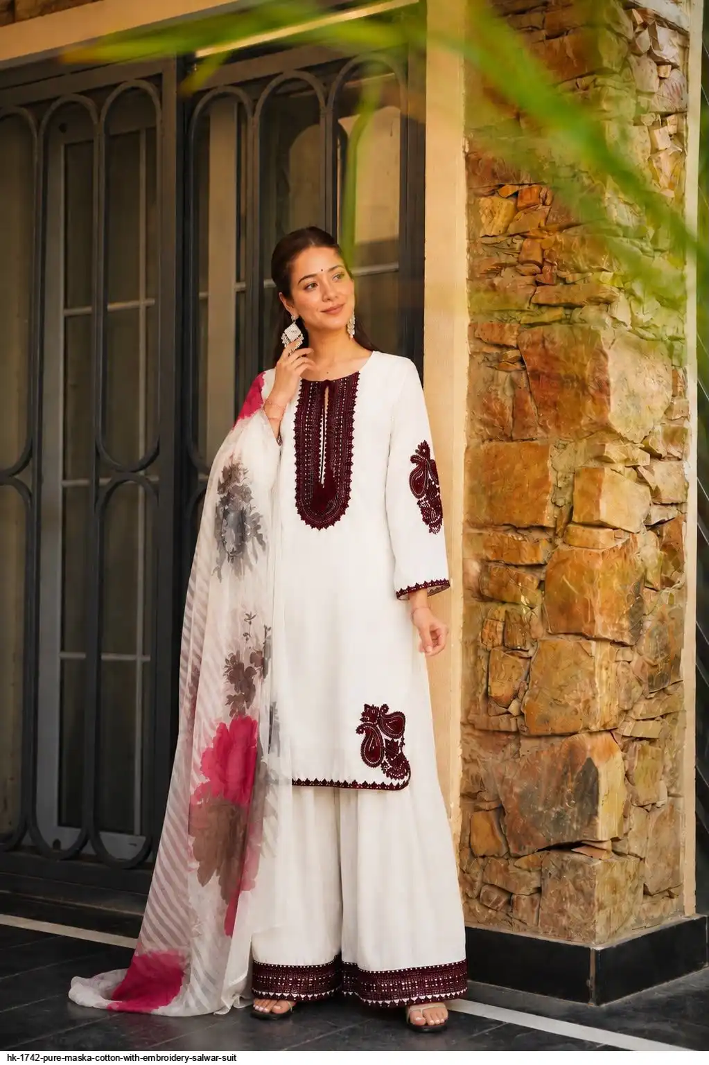 HK 1742 PURE MASKA COTTON WITH EMBROIDERY SALWAR SUIT 1