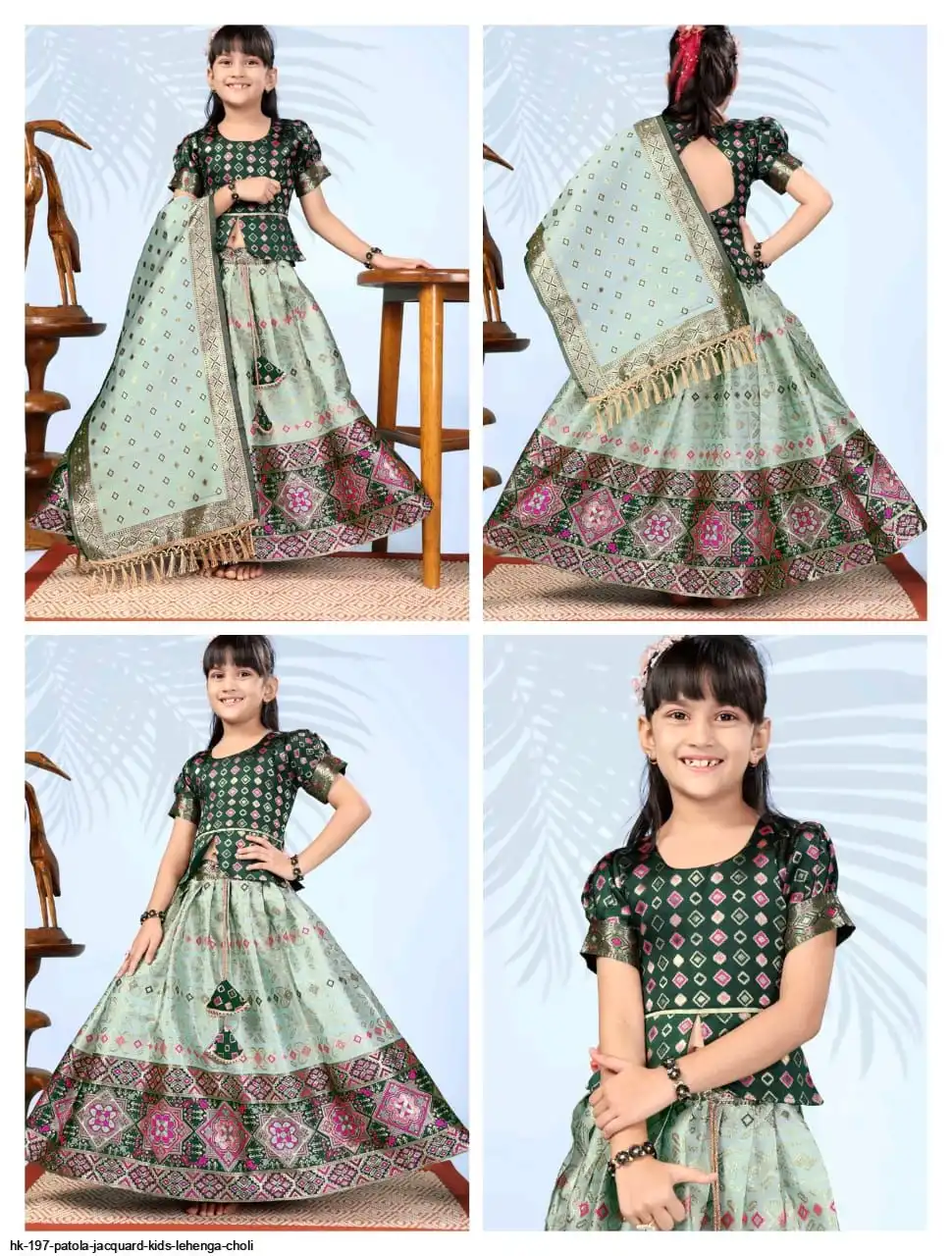 HK 197 PATOLA JACQUARD KIDS LEHENGA CHOLI 5