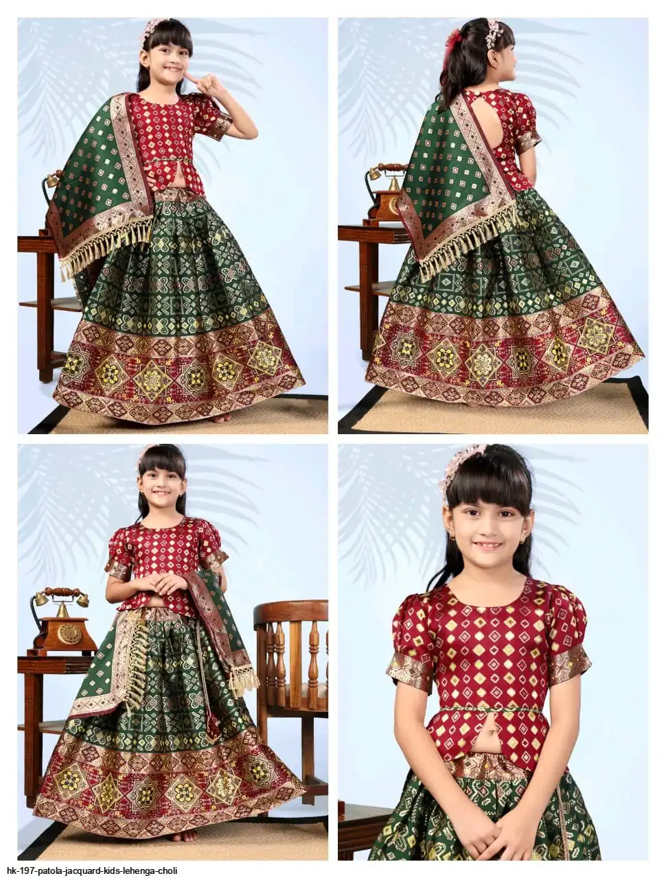 HK 197 PATOLA JACQUARD KIDS LEHENGA CHOLI 2