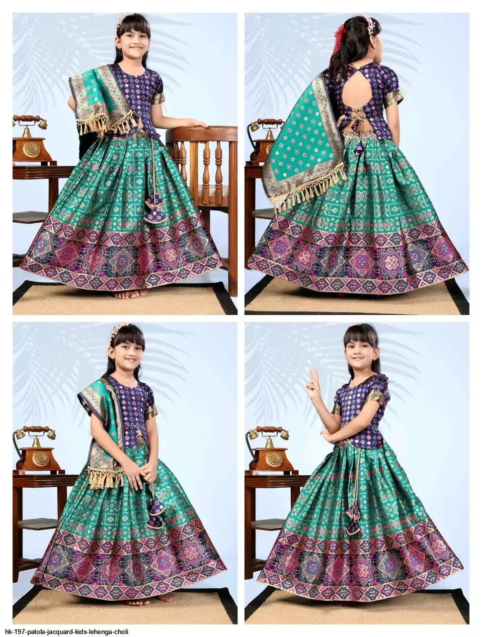 HK 197 PATOLA JACQUARD KIDS LEHENGA CHOLI 3