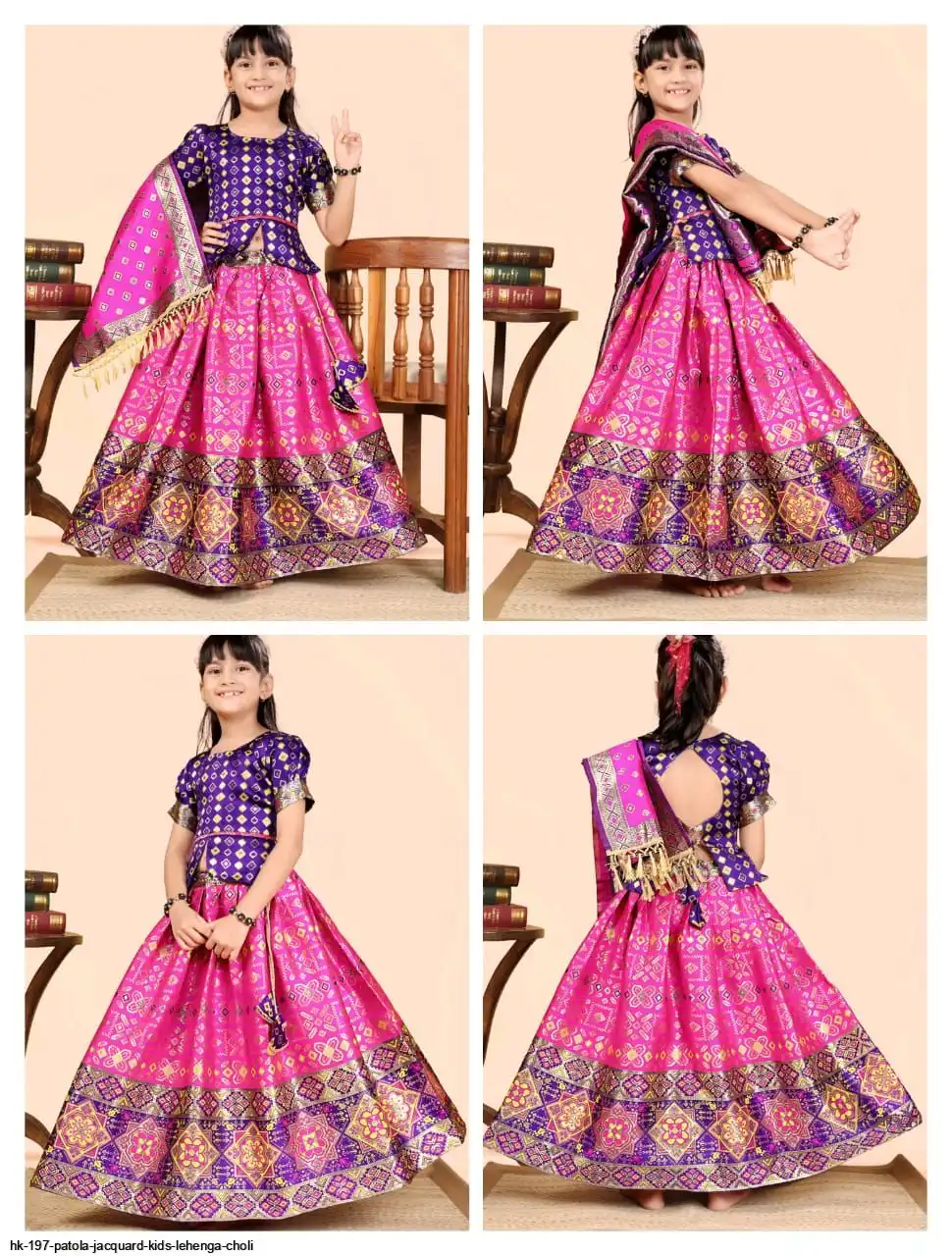 HK 197 PATOLA JACQUARD KIDS LEHENGA CHOLI 9