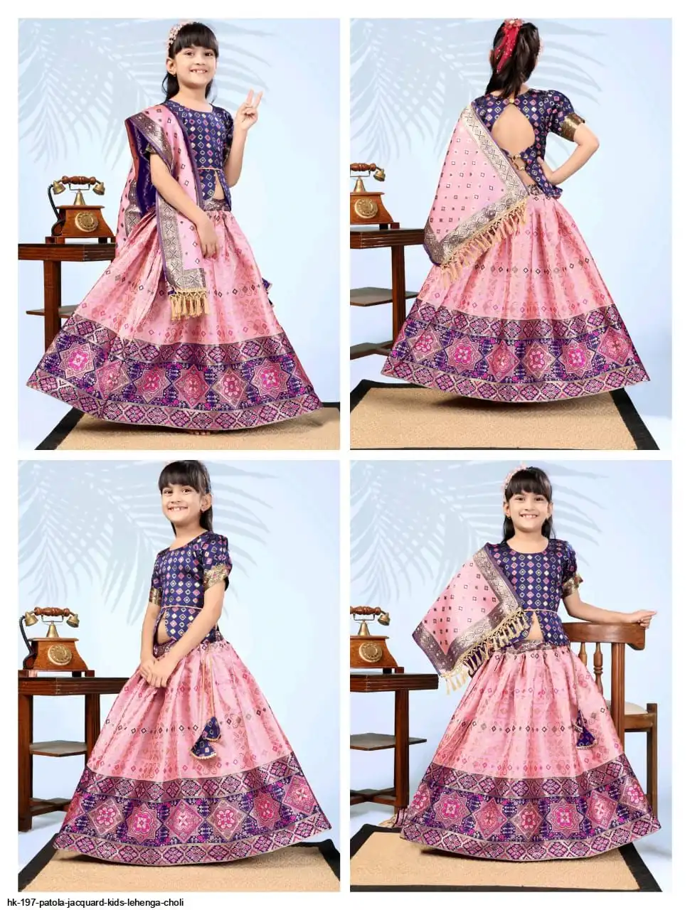 HK 197 PATOLA JACQUARD KIDS LEHENGA CHOLI 1