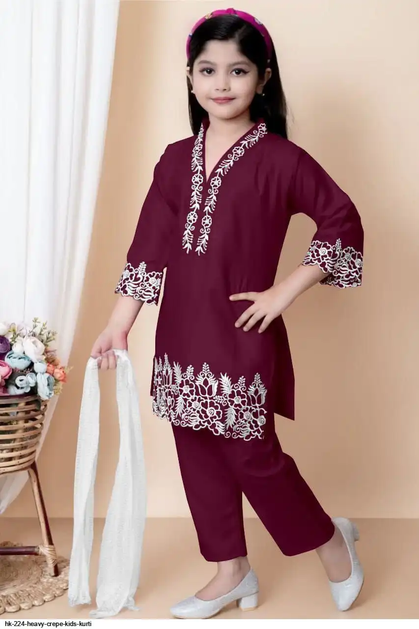 HK 224 HEAVY CREPE KIDS KURTI C