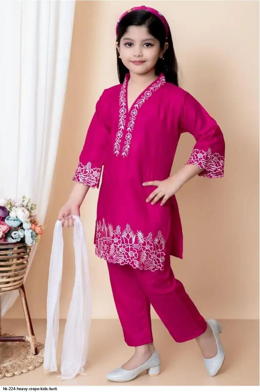 HK 224 HEAVY CREPE KIDS KURTI B