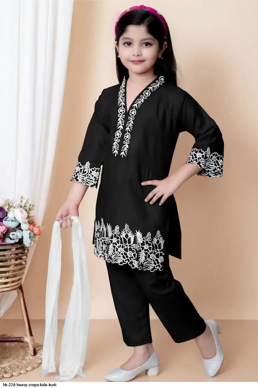 HK 224 HEAVY CREPE KIDS KURTI D