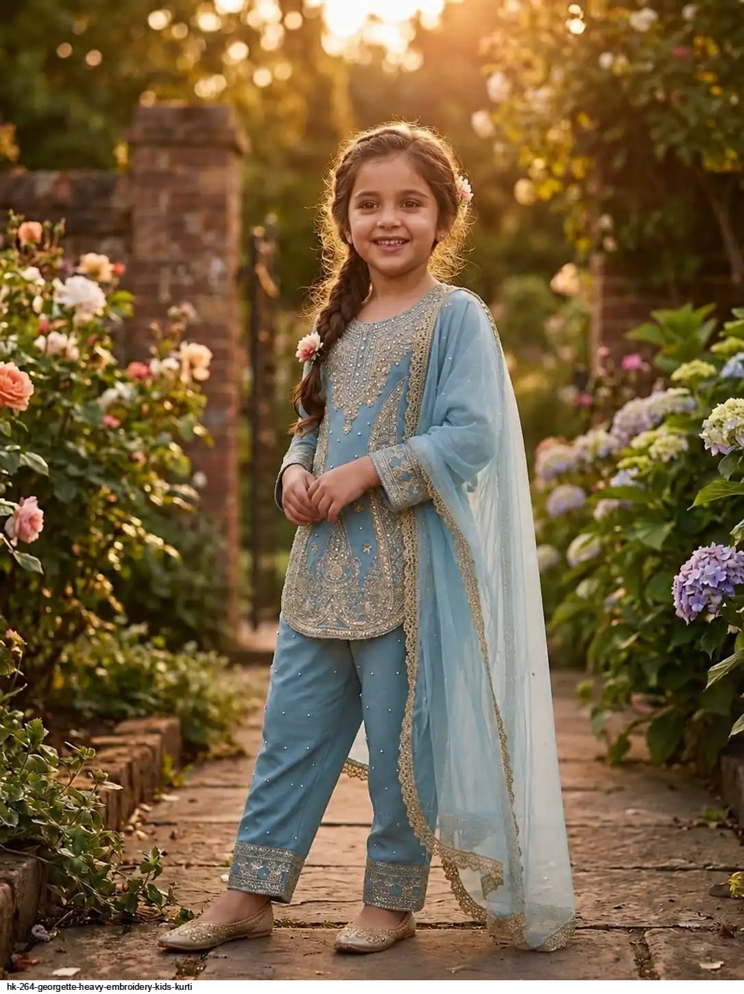 HK 264 GEORGETTE HEAVY EMBROIDERY KIDS KURTI 3