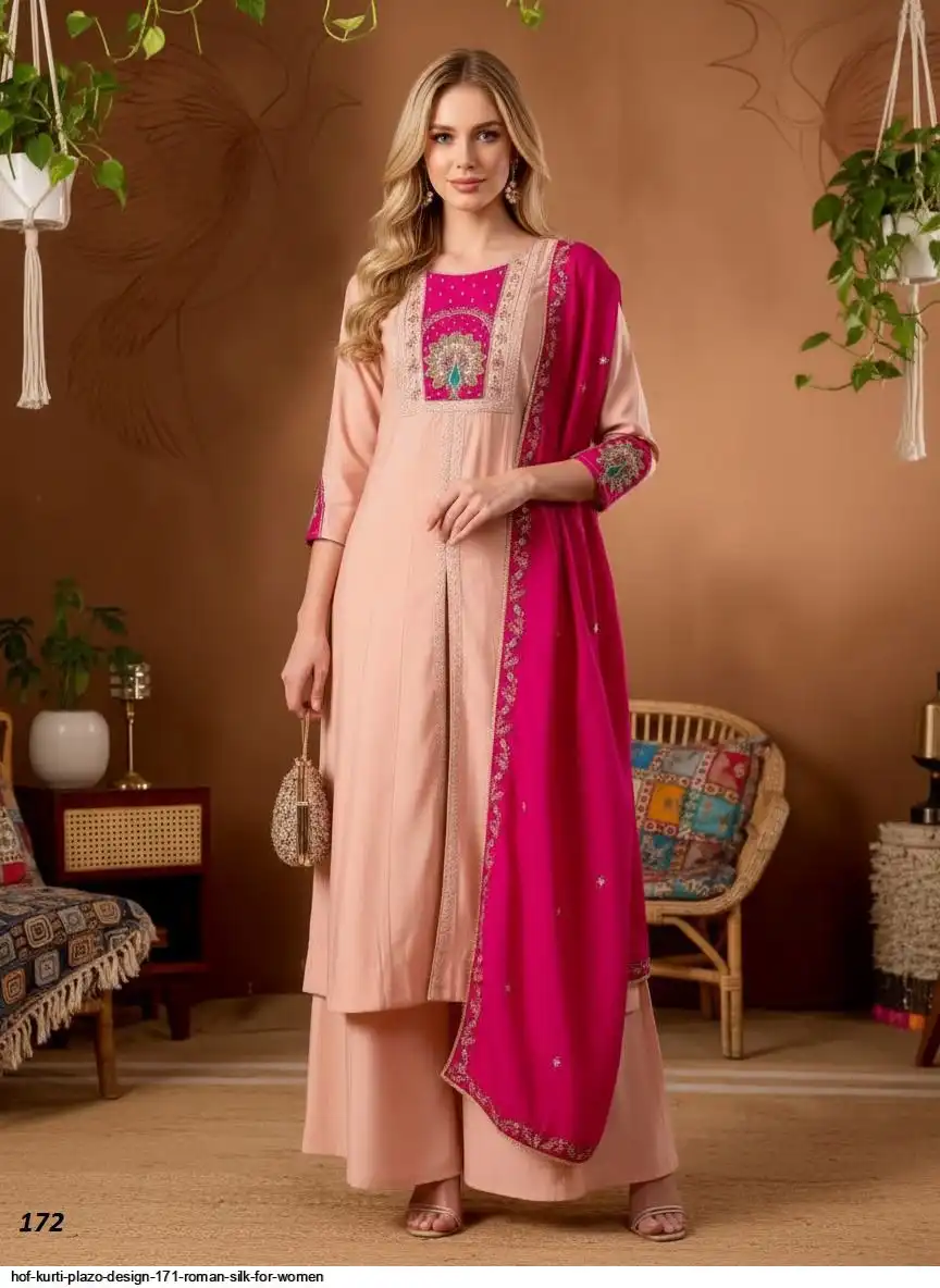 HOF KURTI PLAZO DESIGN 171 ROMAN SILK FOR WOMEN 2
