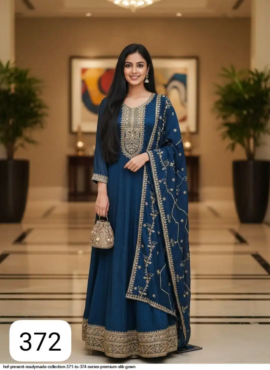 HOF PRESENT READYMADE COLLECTION 371 TO 374 SERIES PREMIUM SLIK GOWN 372