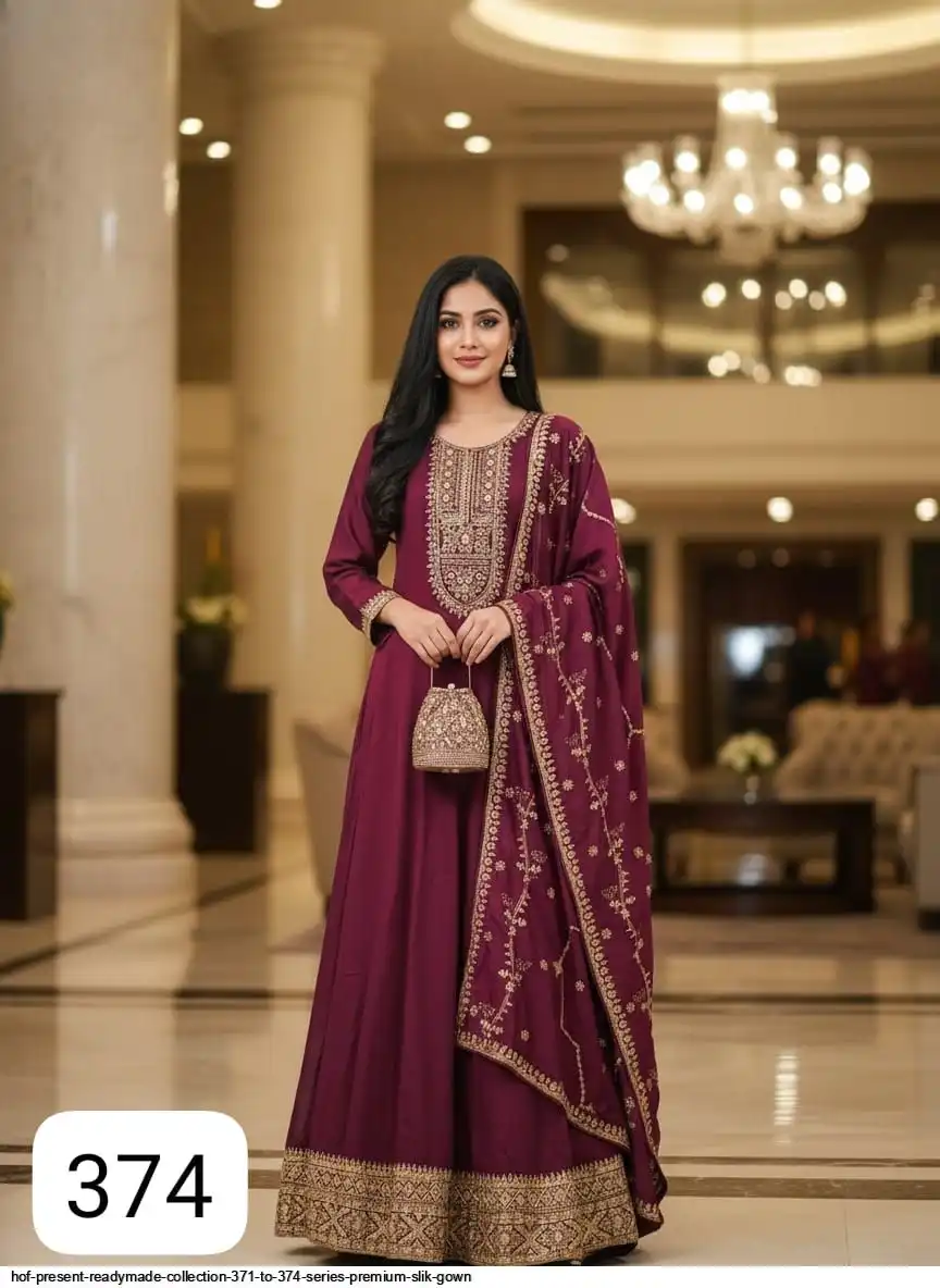 HOF PRESENT READYMADE COLLECTION 371 TO 374 SERIES PREMIUM SLIK GOWN 374