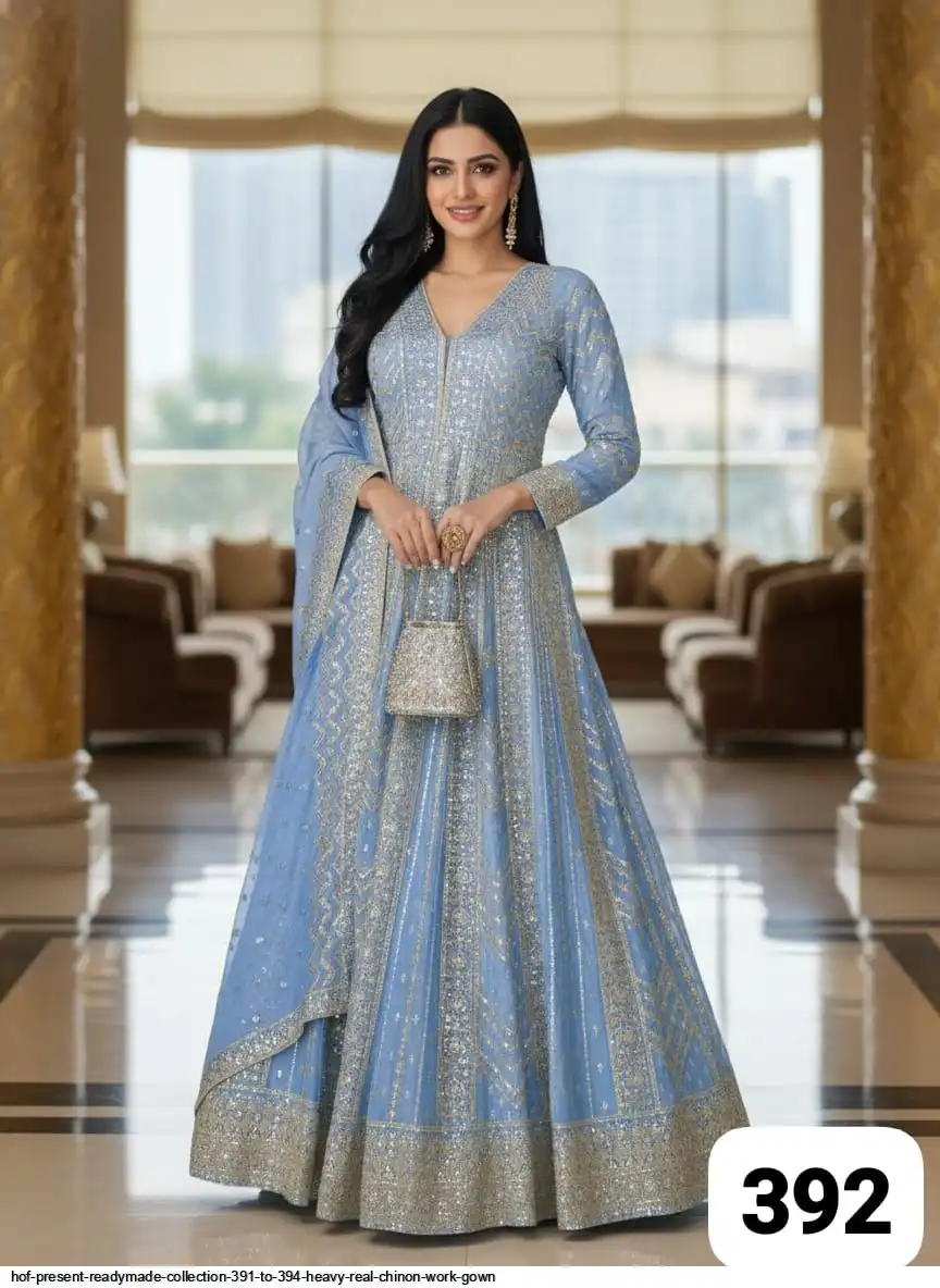 HOF PRESENT READYMADE COLLECTION 391 TO 394 HEAVY REAL CHINON WORK GOWN 392