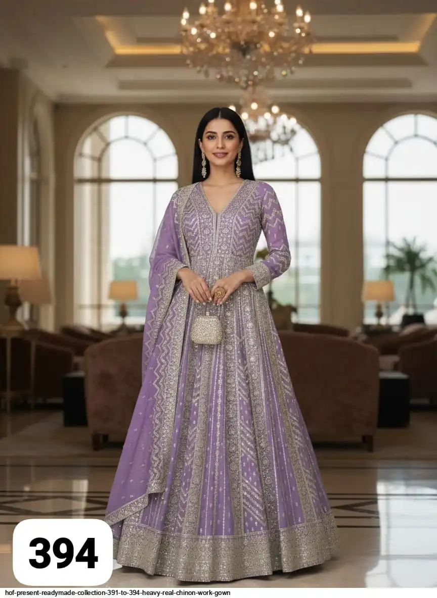 HOF PRESENT READYMADE COLLECTION 391 TO 394 HEAVY REAL CHINON WORK GOWN 394