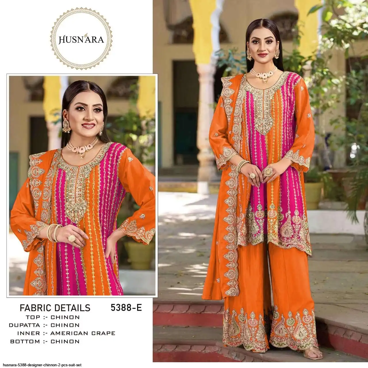 Husnara 5388 Designer Chinon 2 Pcs Suit Set Wholesale