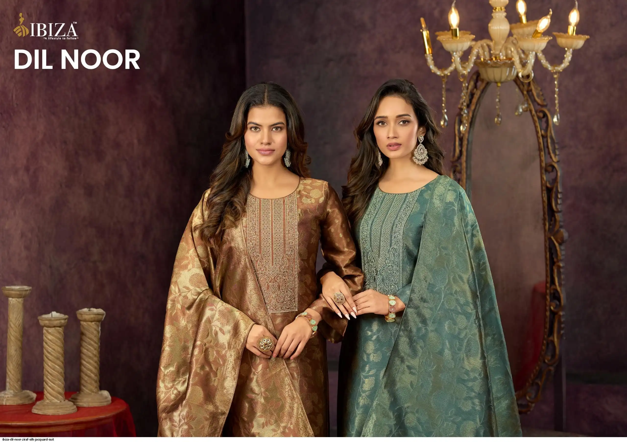 IBIZA DIL NOOR Ziraf Silk Jacquard Suit Set Wholesale