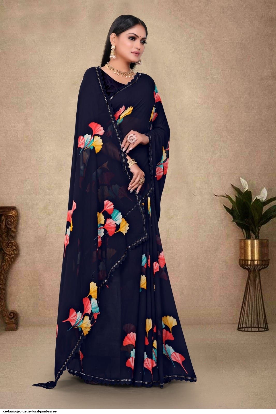 Snuggle Spot Women's Georgette Floral Print Saree With Unstitched Blouse 5.5Mtr (Light Green)