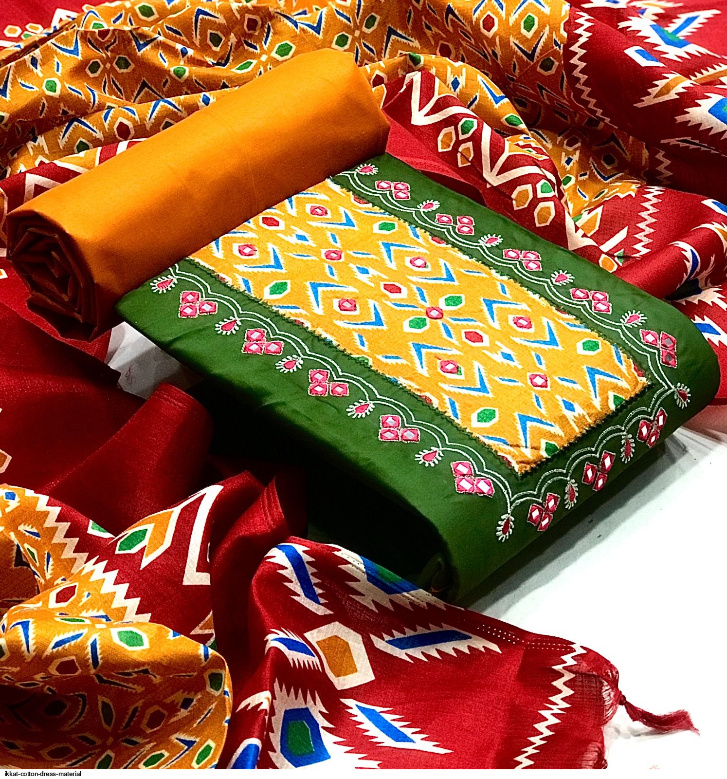 ikkat cotton dress materials Pure Double Ikkat Cotton Dress Materials Authentic Handloom Double Ikkat Cotton Collection Rich Traditional Weaving with Elegant Designs Fabric Details: Top: 2.5 Meters Bottom: 2.0
