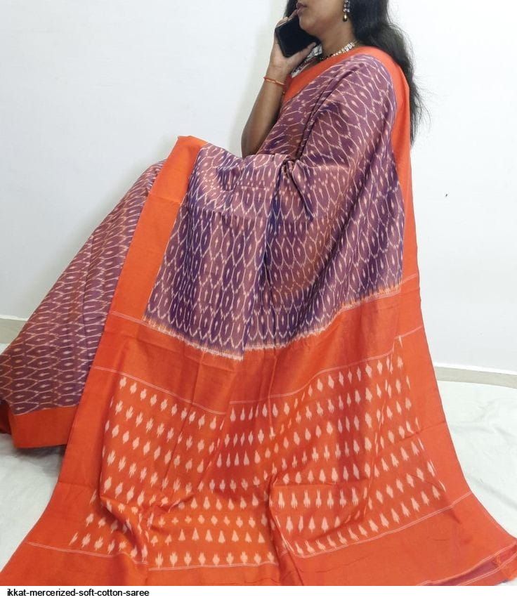 Ikkat Mercerized Soft Cotton Saree