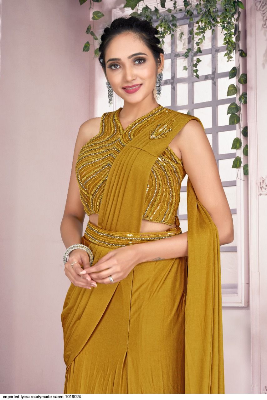 Designer party 1015773 wear Imported Lycra Readymade Saree with Readymade  heavy embroidery Blouse in wholesale rate