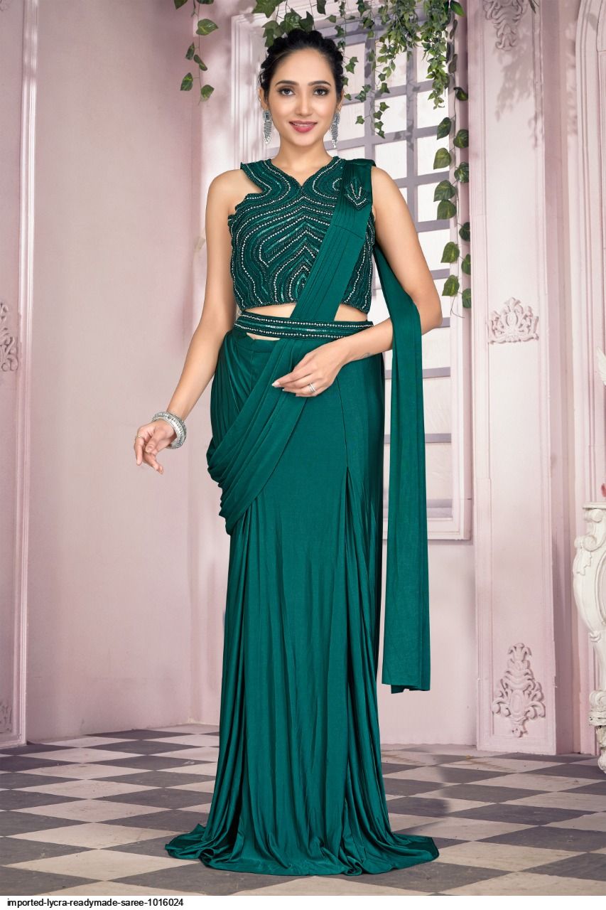 Designer party 1015773 wear Imported Lycra Readymade Saree with Readymade  heavy embroidery Blouse in wholesale rate