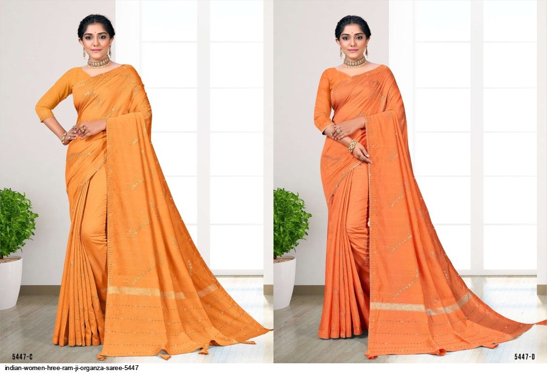 INDIAN WOMEN hree Ram JI Organza SAREE 5447