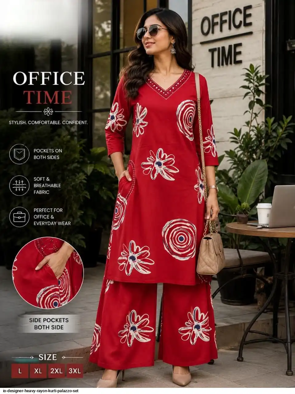 IO DESIGNER HEAVY RAYON KURTI PALAZZO SET B