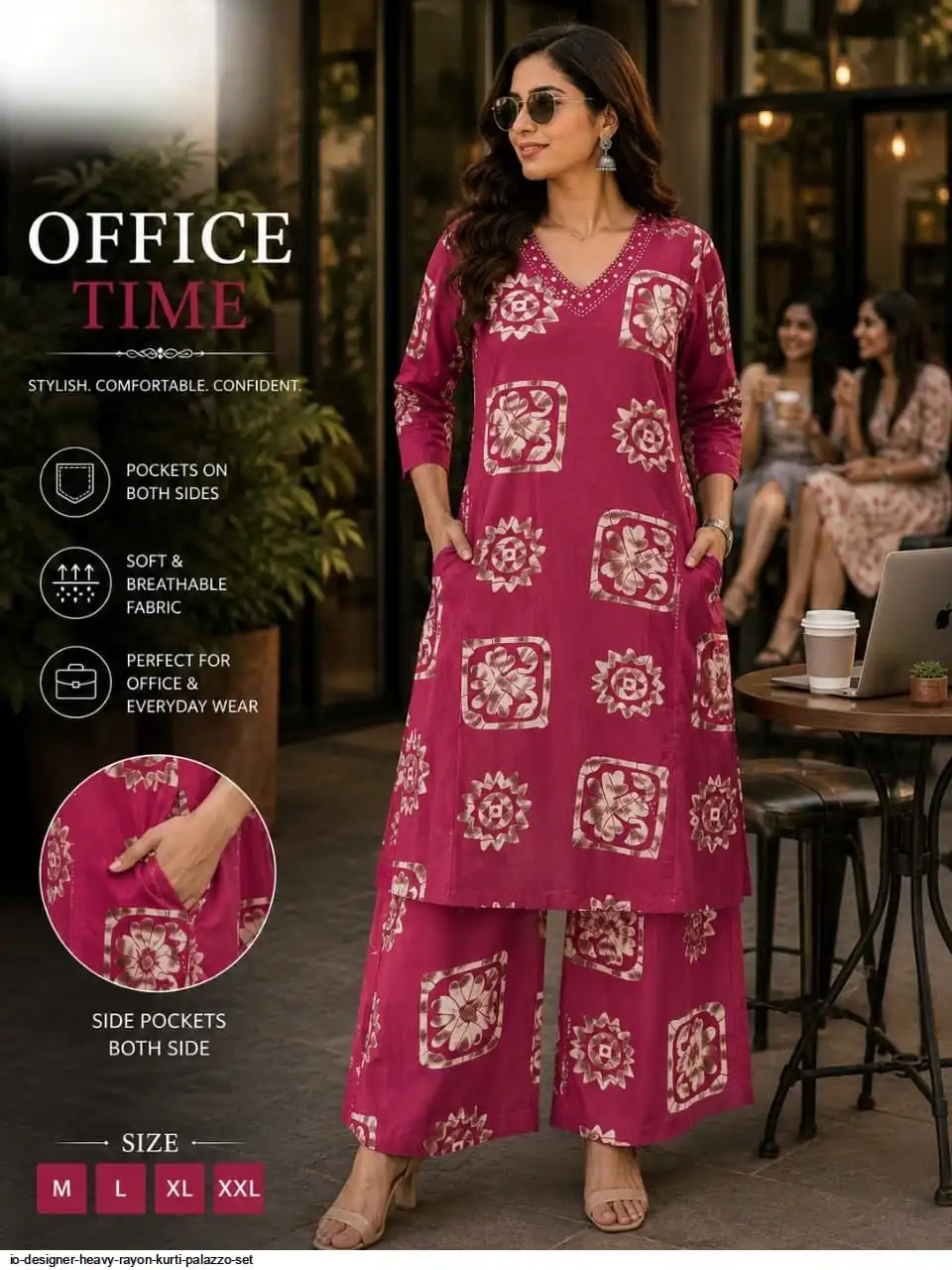IO DESIGNER HEAVY RAYON KURTI PALAZZO SET A