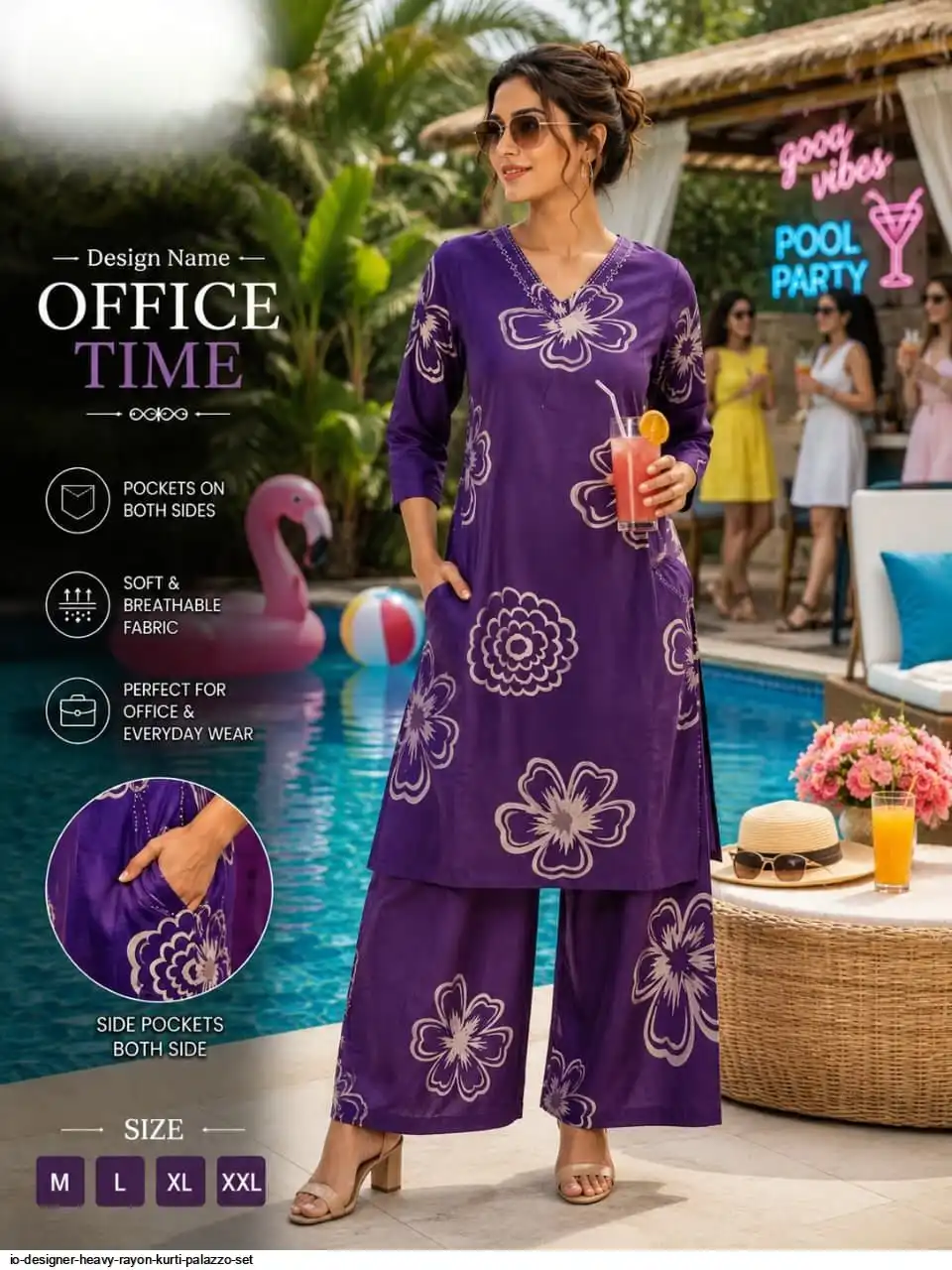 IO DESIGNER HEAVY RAYON KURTI PALAZZO SET D