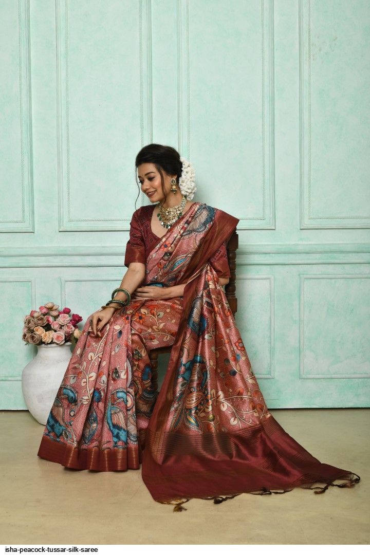 Parrot Tussar Silk Saree main image 1