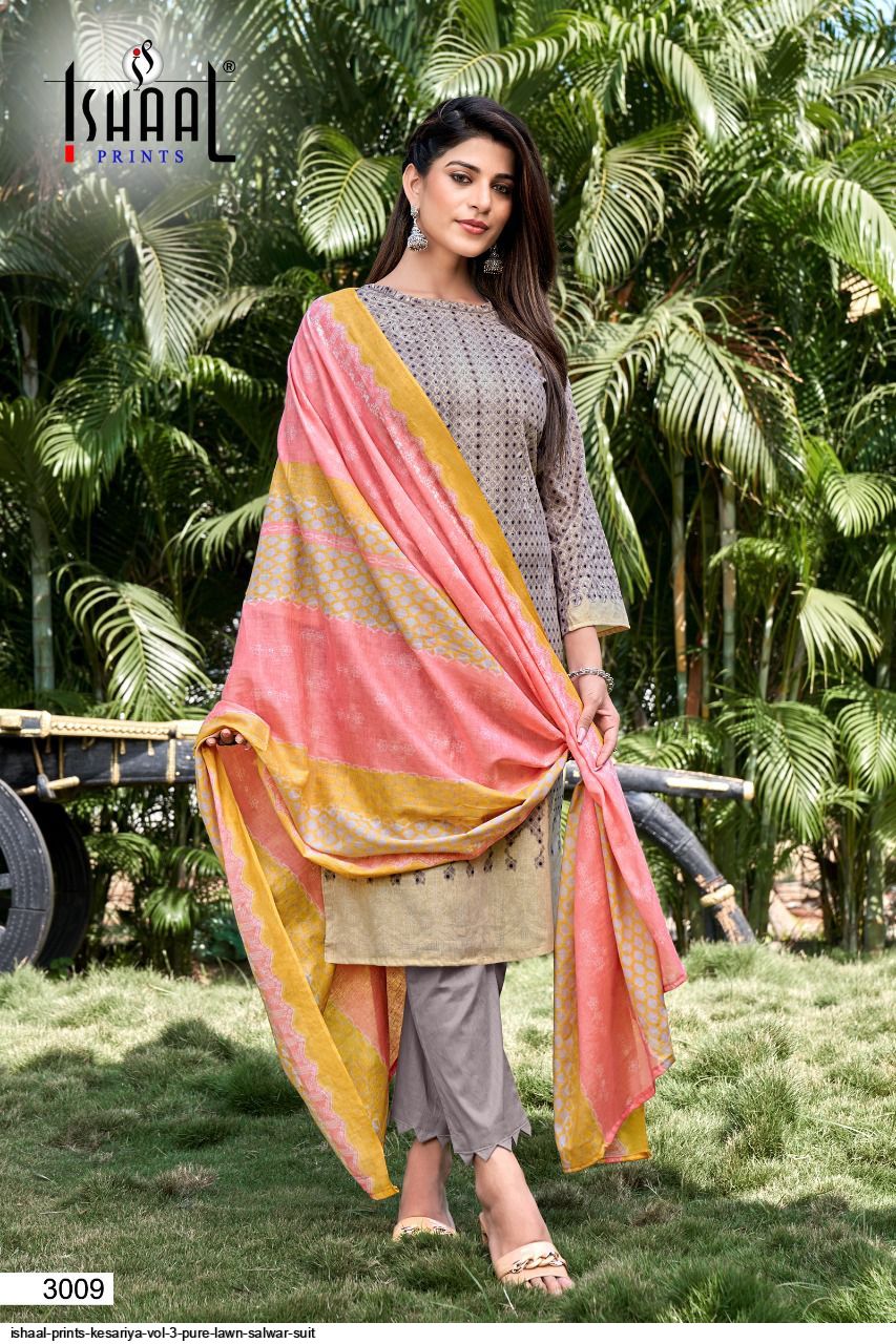 ISHAAL PRINTS KESARIYA VOL Pure Lawn salwar suit