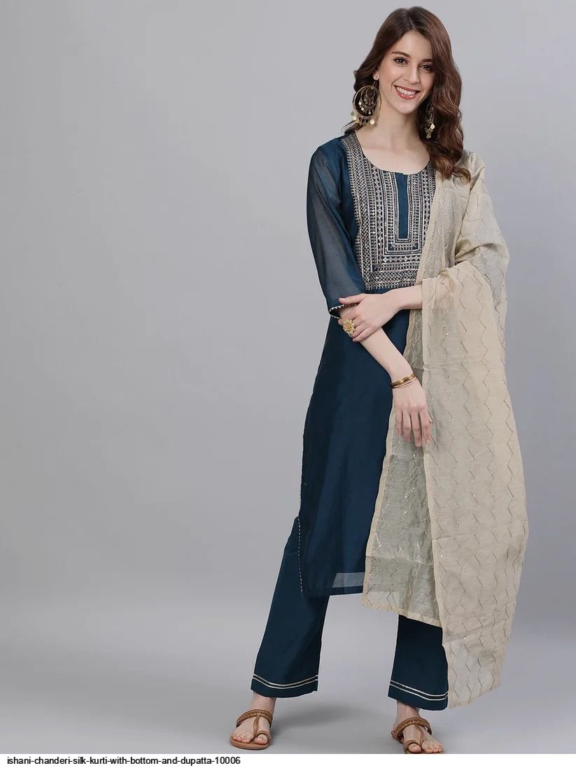 ISHANI chanderi silK KURTI WITH BOTTOM AND DUPATTA 10006