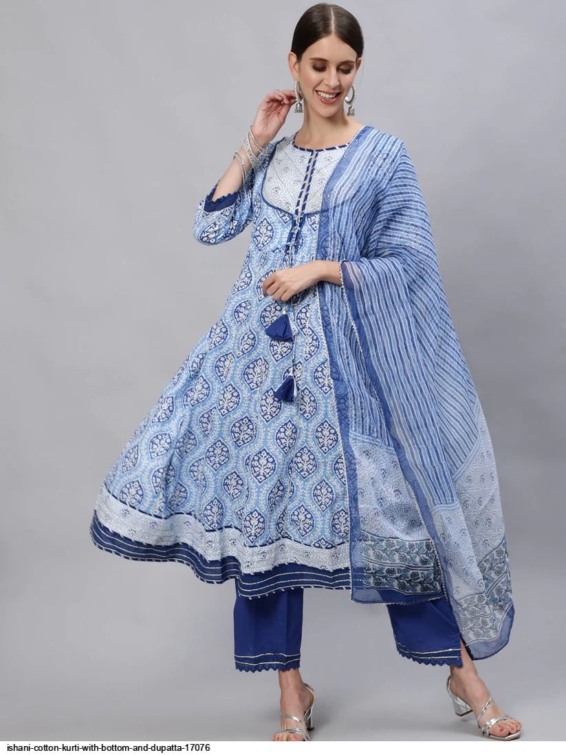 ISHANI COTTON KURTI WITH BOTTOM AND DUPATTA 17076